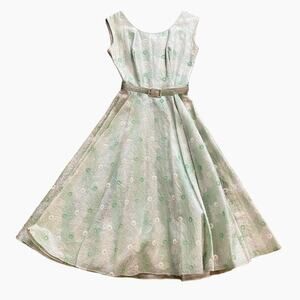 Vintage 1960s Embroidered A-Line Dress w/ Belt